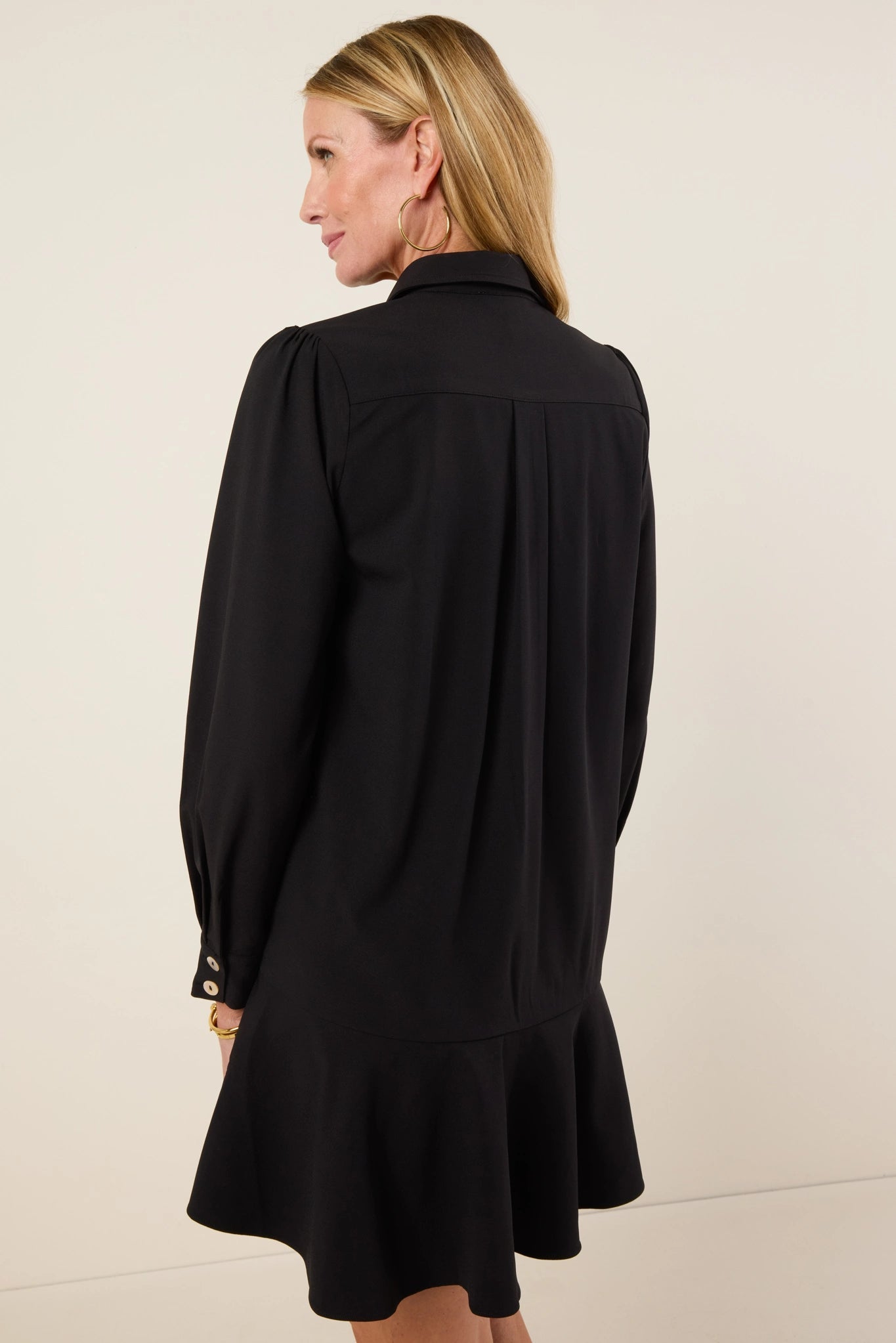 Women Long-sleeved Shirt-hem Ruffle Dress