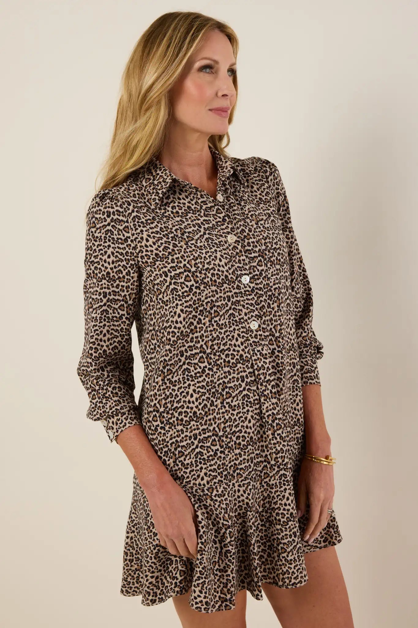 Women Long-sleeved Shirt-hem Ruffle Dress