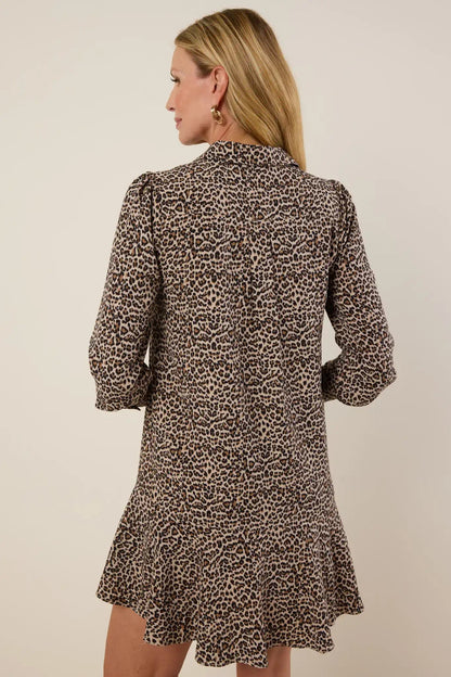 Women Long-sleeved Shirt-hem Ruffle Dress