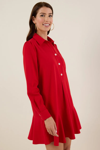 Women Long-sleeved Shirt-hem Ruffle Dress