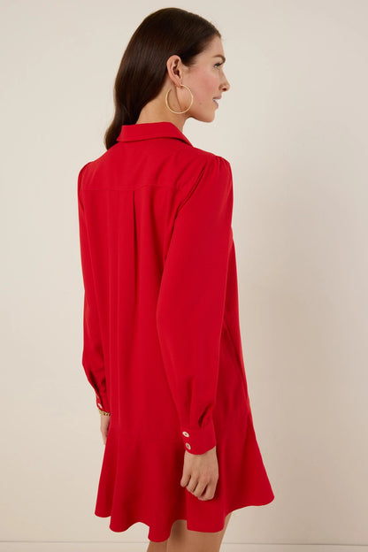 Women Long-sleeved Shirt-hem Ruffle Dress