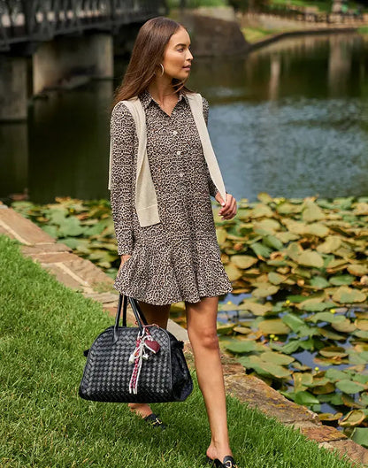 Women Long-sleeved Shirt-hem Ruffle Dress