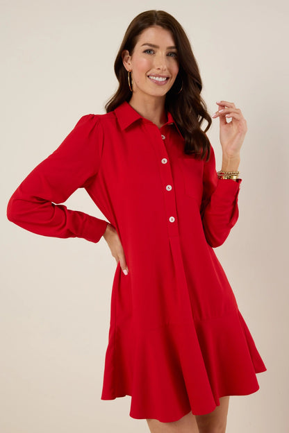 Women Long-sleeved Shirt-hem Ruffle Dress