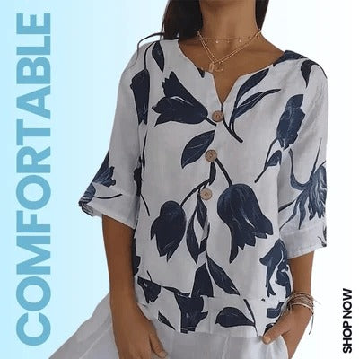 Printed V-neck Tunic Top