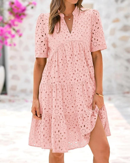 Women's Elegant Hollow Out Lace Ruffle Casual Mini Dress