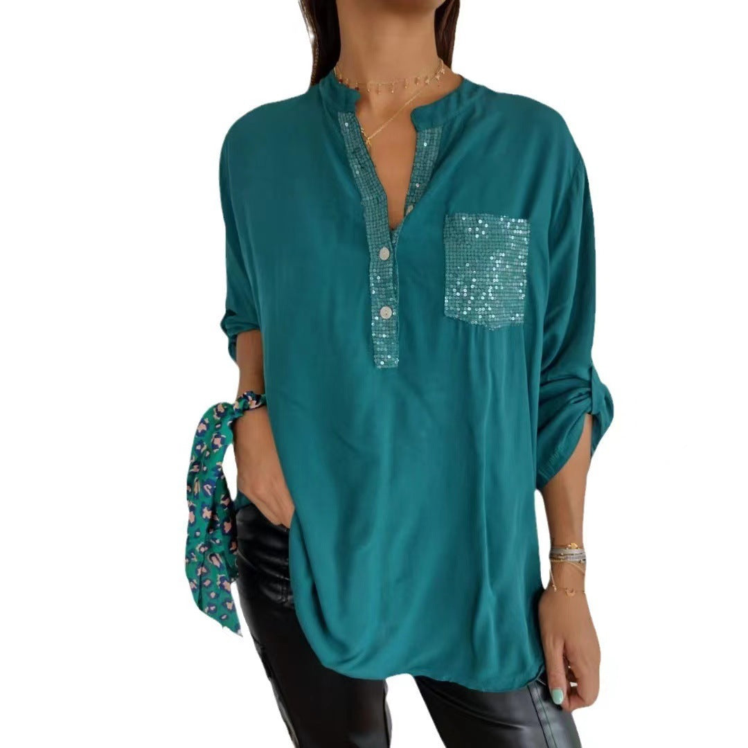 Shing Patchwork Button Up Blouse