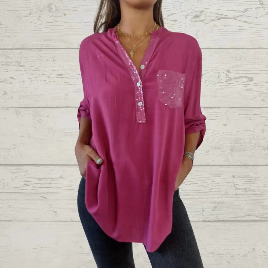 Shing Patchwork Button Up Blouse