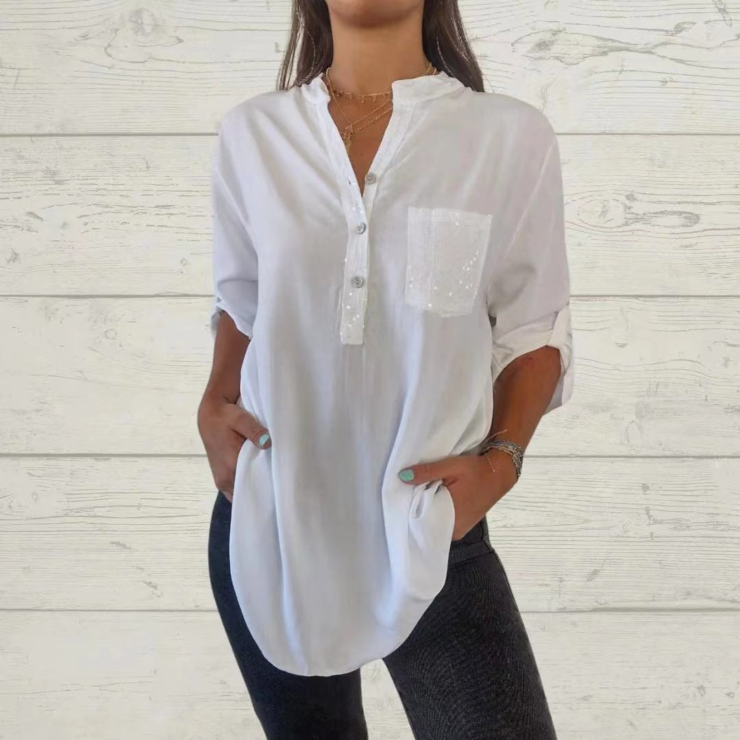 Shing Patchwork Button Up Blouse