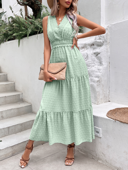 Lace V-neck Polka Dot Sleeveless Dress