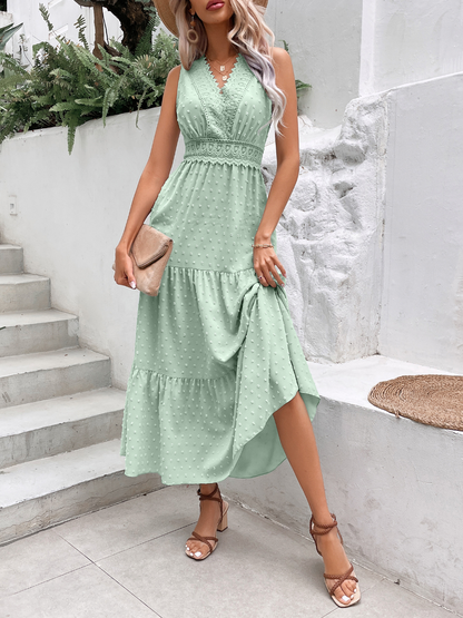 Lace V-neck Polka Dot Sleeveless Dress